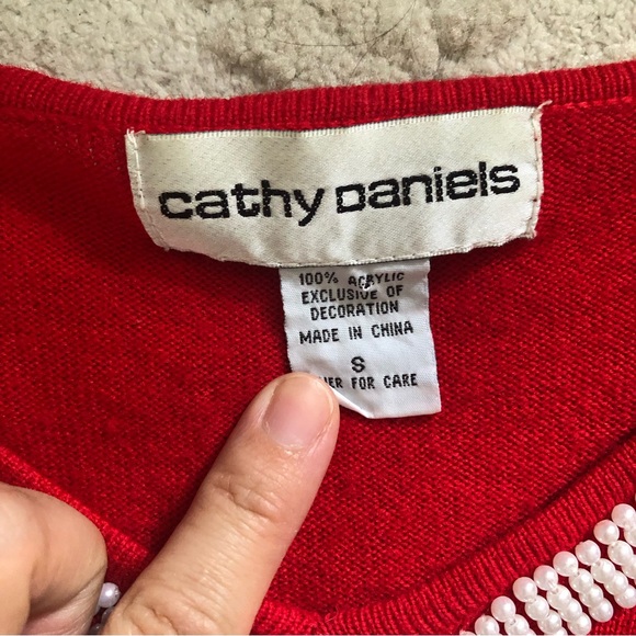 Vintage Cathy Daniels Beaded Bow Detail Lightweight Sweater, Red Size Small - Picture 7 of 7